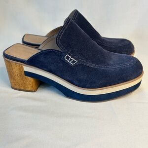 Anthropologie Bernardo Brazil Navy Suede Platform Mules. 8.5